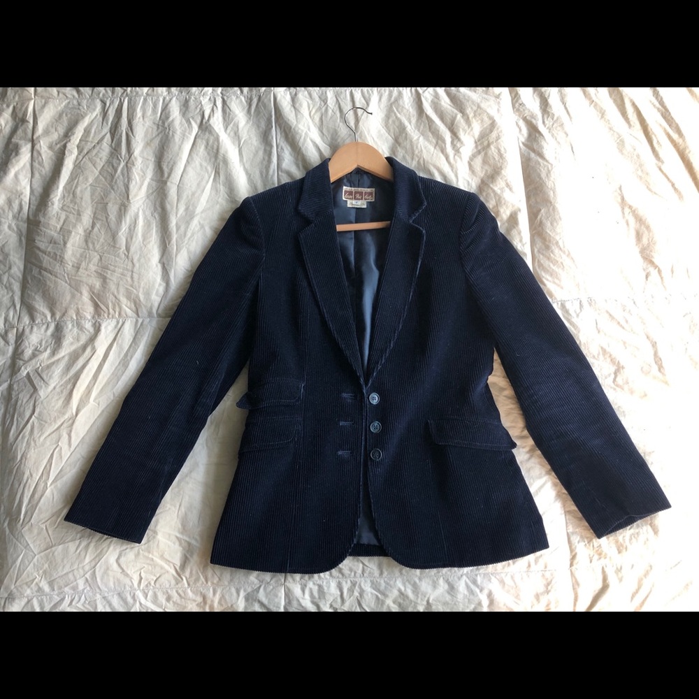 Navy Blue chunky corduroy blazer with elbow pads